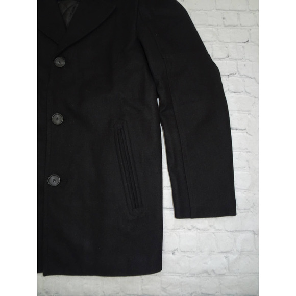Cole Haan Melton Men's Black Wool Pea Coat with Scarf S - Picture 5 of 10